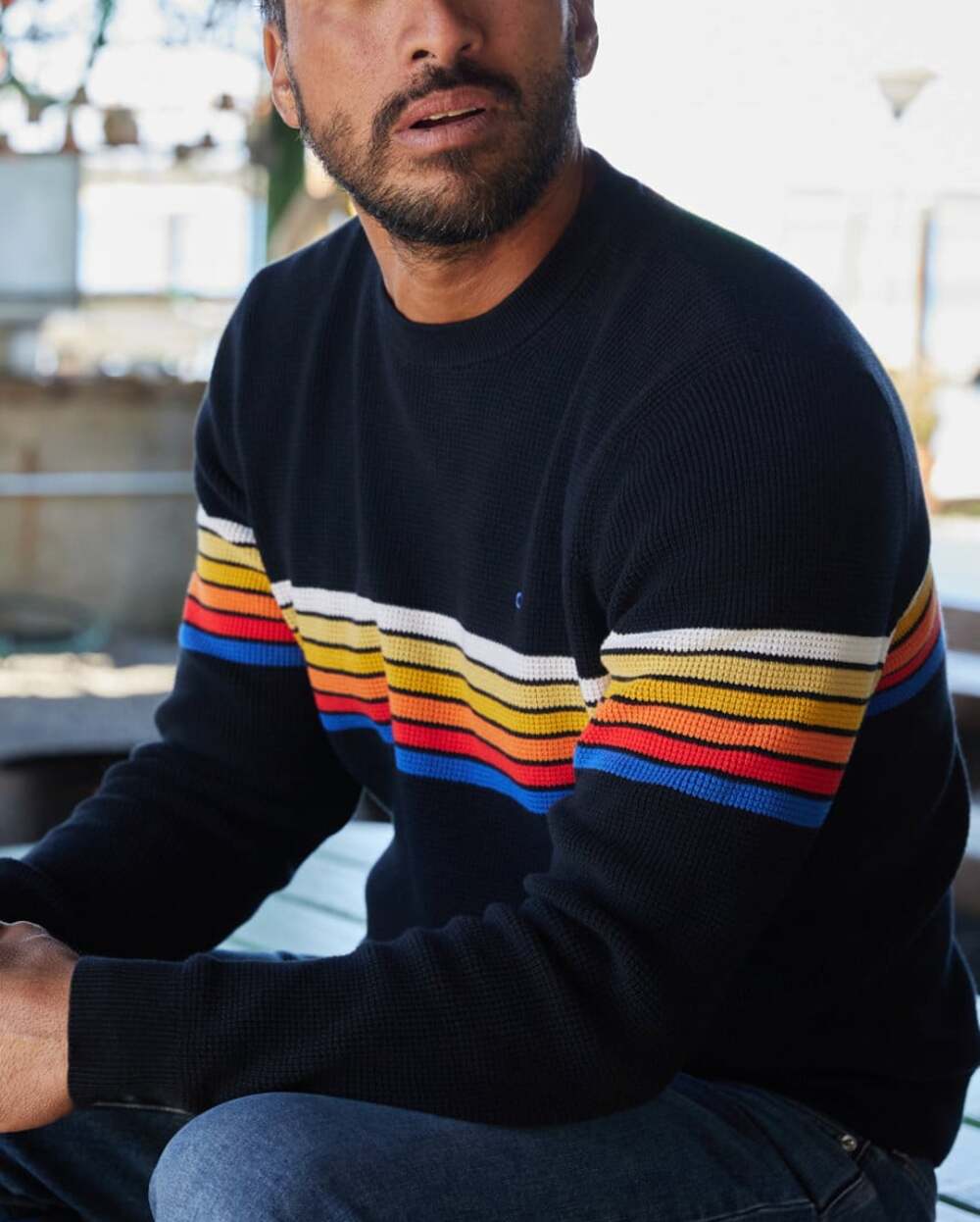 Outerknown Nostalgic Sweater in Black Rainbow Men's Size Small